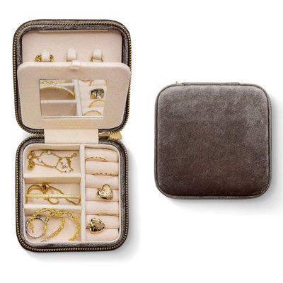 Plush Velvet Travel Jewelry Box - Mocha Brown