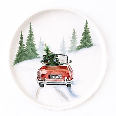 Round Serving Tray - Red Car