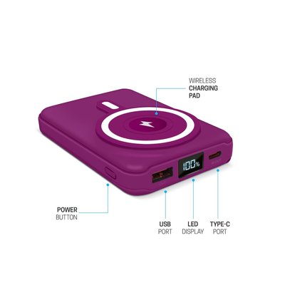 Wireless Charging Battery & Stand - Plum