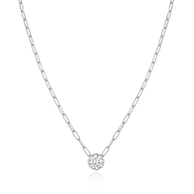 Solitaire Bezel Necklace - White Gold Plated