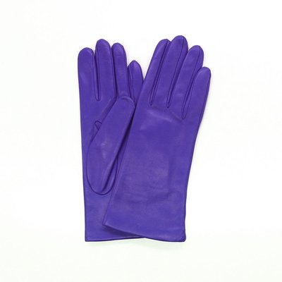 9" Leather Gloves With Cashmere Lining - Purple