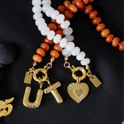 Stone Beaded Necklace - Orange