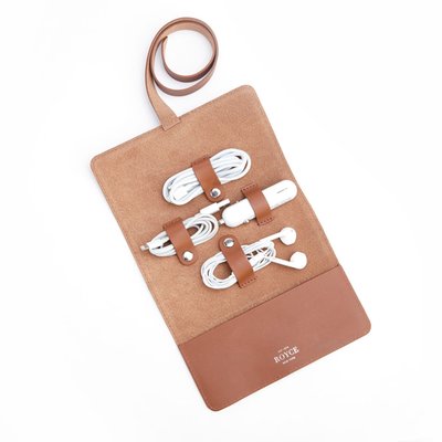 Monogrammed Leather Tech Cord Accessory Organizer - 4 Color Options