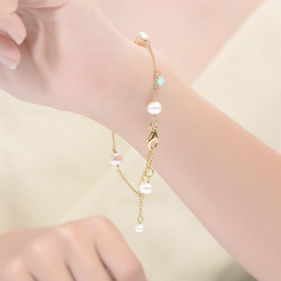 Anne Dainty Pearl Charm Bracelet - 14K Gold