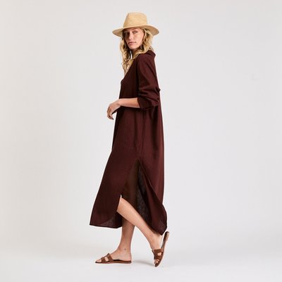 Linen Tunic Dress - Chocolate