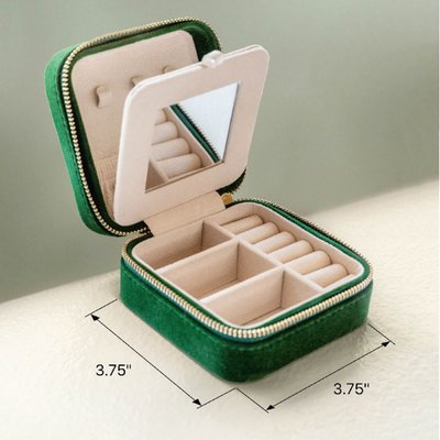 Plush Velvet Travel Jewelry Box - Emerald