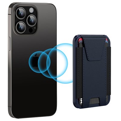 Leather Magnetic Wallet/Tracker/Stand - Navy