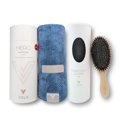 Hero Hair Towel & Frizz Out Hair Brush Duo - Cielo Blue