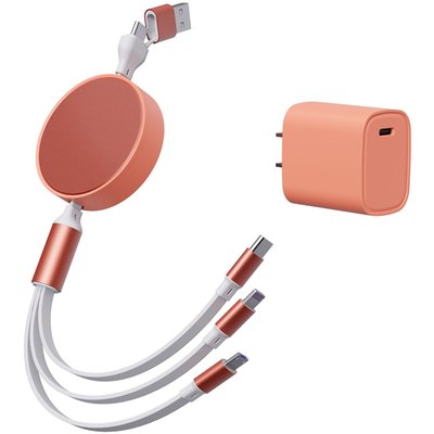 6-in-1 Retractable Cable With Fast Charge Adapter - Orange