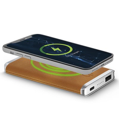 Leather Wireless Power Bank - Tan