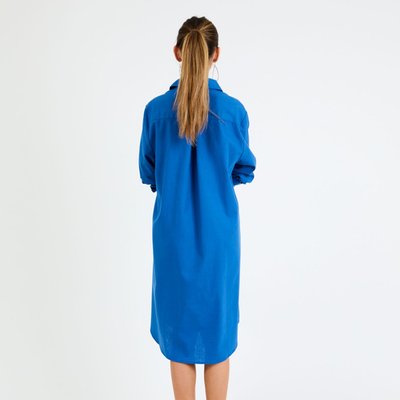 Linen Shirt Dress - Sapphire Blue