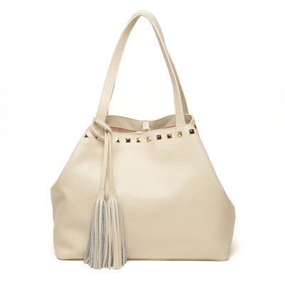 Studded Leather Tassel Tote - Ivory