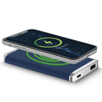 Leather Wireless Power Bank - Navy