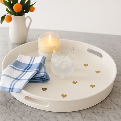 Round Serving Tray - Gold Hearts