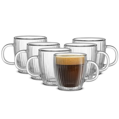 Fluted Double Wall Mugs, 5.4 oz - Set of 6