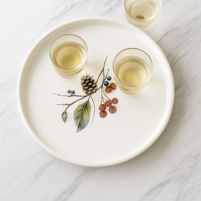 Round Serving Tray - Pinecone & Berries