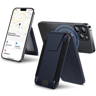 Leather Magnetic Wallet/Tracker/Stand - Navy