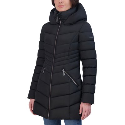 Waist Sculpted Untrimmed Hooded Puffer - Black