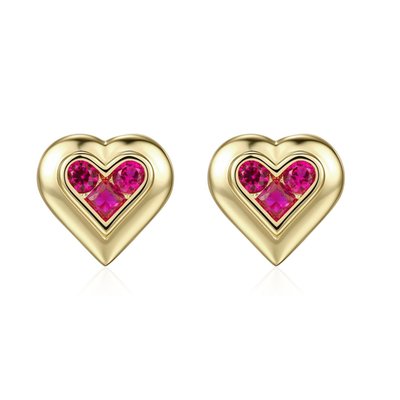 Radiant Luxury Heart Stud Earrings - Gold/Rubies