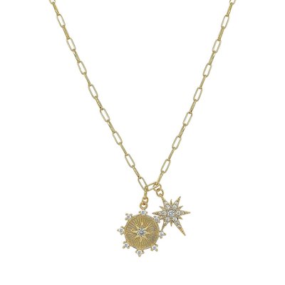 Sun and Starburst Necklace - Yellow Gold