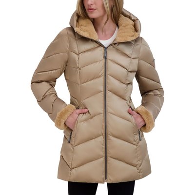 Chevron Quilted Satin Puffer - Sand