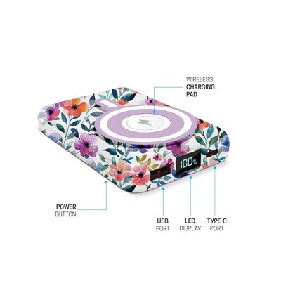 Wireless Charging Battery & Stand - Floral