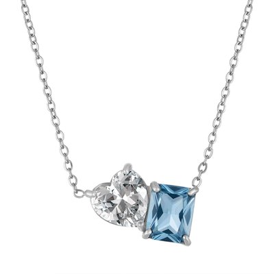 Two Stone Necklace - Blue Topaz & Diamond