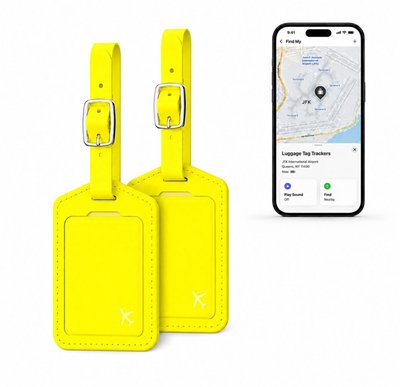Leather Luggage Tag Trackers (2 Pack) - Yellow - Yellow