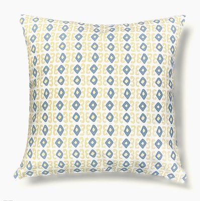Square Pillow Cover - Blue/Yellow Block Print