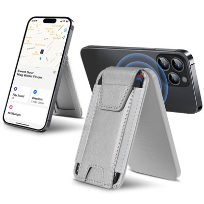 Leather Magnetic Wallet/Tracker/Stand - Silver