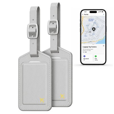 Leather Luggage Tag Trackers (2 Pack) - Silver