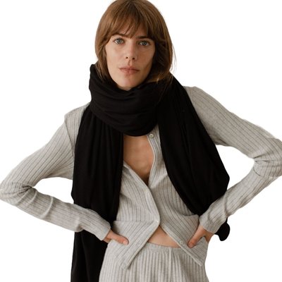 Waffle Blanket Scarf - Jet Black