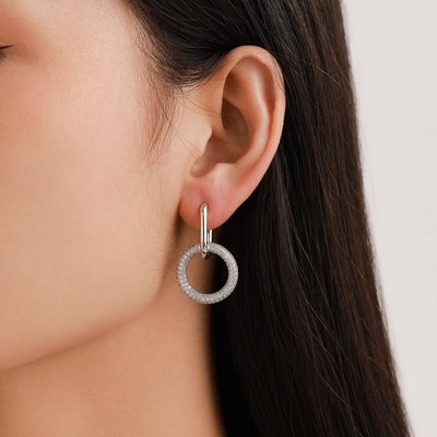 Ethereal Glow Circle Drop Earrings - Platinum