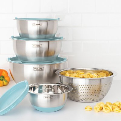 Stainless Steel Bowl & Lid (9-Piece Set) - Splash Blue