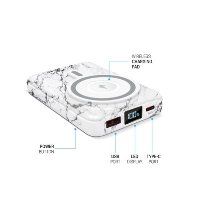 Wireless Charging Battery & Stand - White Marble