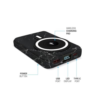 Wireless Charging Battery & Stand - Black Marble