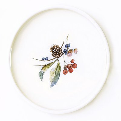 Round Serving Tray - Pinecone & Berries