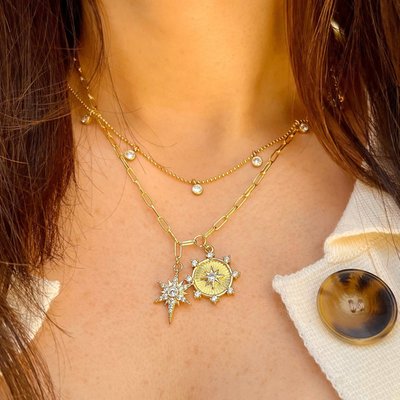 Sun and Starburst Necklace - Yellow Gold