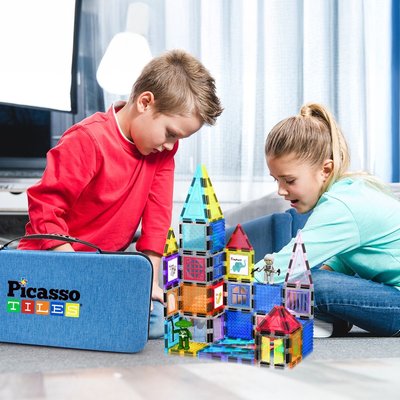 Magnetic Tile Set - 100-Piece Magnetic Builders Set with Carry Storage Case