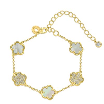 Pave Clover Charms Bracelet - 2 Color Options