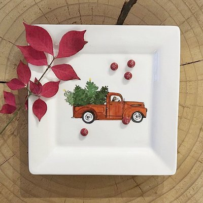 Square Porcelain Tray - Red Truck