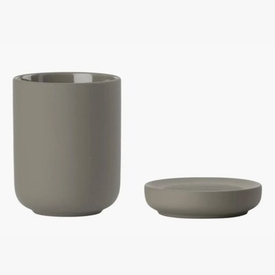 UME Tooth Brush Mug & Soap Dish Set - Taupe