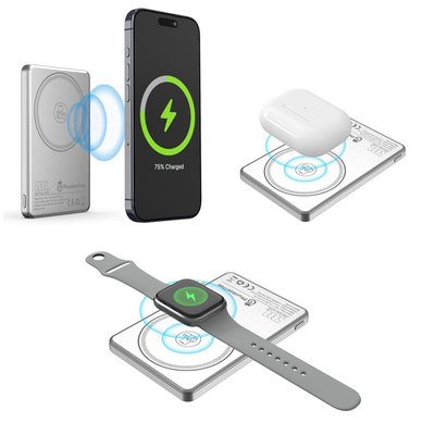 Magnetic Wireless Power Bank - 11 Color Options - Silver