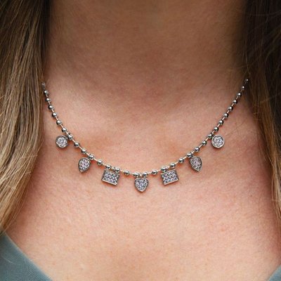 Pave Charm Ball Chain Necklace - 2 Color Options