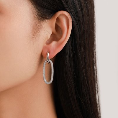 Lustrous Elegance Oval Drop Earrings - Platinum