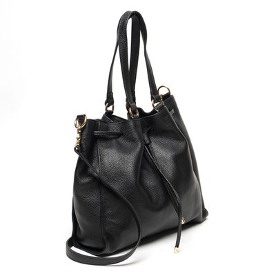 Leather Drawstring Handbag - Black