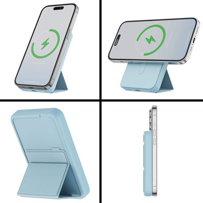 Magnetic Wireless Power Bank with Stand - Blue