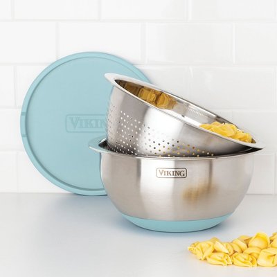 Stainless Steel Bowl & Lid (9-Piece Set) - Splash Blue