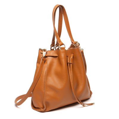 Leather Drawstring Handbag - British Tan