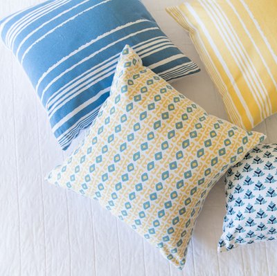 Square Pillow Cover - Blue/Yellow Block Print